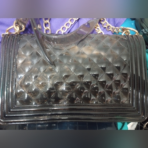 Black Jelly Clear Bag w/ Gold Chain link - Picture 3 of 3